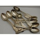 A bag containing a set of five Old English pattern teaspoons, together with three similar,