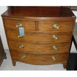 A 19th Century mahogany bow front chest of two short over three long drawers to bracket feet