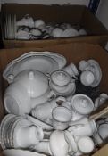 Two boxes of various dinner and tea wares to include Chodziez Sutherland china, Queen Anne plates,