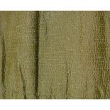 Two pairs of circa 1961 green silk curtains with remnants and a pair of terracotta damask style