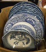 A box containing fifteen various blue and white plates including Royal Worcester "Avon Scenes",