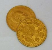 Two gold Austrian one ducat coins bearing date 1915,