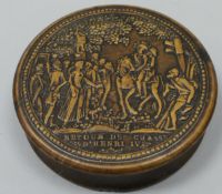 A 19th Century lacquered papier-maché and pressed snuff box,