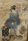 19TH CENTURY JAPANESE SCHOOL "Figure in blue robes holding a Samurai sword whilst a figure in red