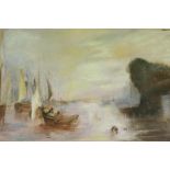 FOLLOWER OF JOSEPH MALLORD WILLIAM TURNER "Estuary or lagoon scene with various sailing vessels,