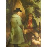 IN THE MANNER OF GEORGE MORLAND "Gentlemen conversing beneath tree whilst dogs look on",