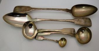 A pair of Georgian silver "Fiddle" pattern serving spoons,