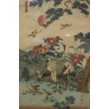 19TH CENTURY JAPANESE SCHOOL IN THE MANNER OF UTSUSHI RINSAI "Four cranes standing beneath a tree