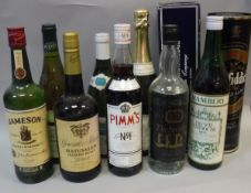 A box of various wines and spirits to include Blandy's Madeira x 1, Jameson Irish Whisky x 1,