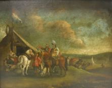 18TH CENTURY CONTINENTAL SCHOOL IN THE MANNER OF PHILIPS WOUWERMAN "Figures by a tent entrance
