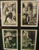 1920'S FRENCH SCHOOL "Wine advertising", block prints, various artists, twelve framed as six,