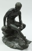 AFTER KARL AUGUST WILLHELM SOMMER (1839-1921) "Hermes seated upon a rock", patinated bronze study,