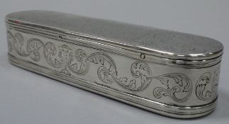 A 19th Century Dutch silver tobacco box in the 18th Century manner of rectangular form with rounded