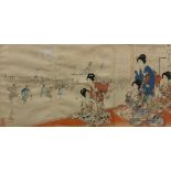 LATE 19TH / EARLY 20TH CENTURY JAPANESE SCHOOL "Geishas seated in an interior overlooking a large
