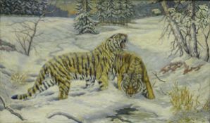 JOHN CLIFFORD WARDLE "Siberian Tigers in snow", oil on canvas, signed lower right, 74.