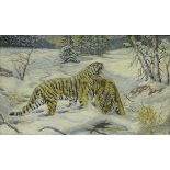 JOHN CLIFFORD WARDLE "Siberian Tigers in snow", oil on canvas, signed lower right, 74.