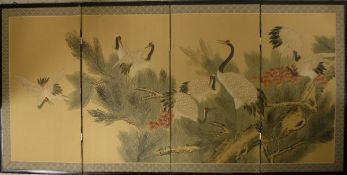 20TH CENTURY JAPANESE SCHOOL "Cranes amongst foliage", watercolour on silk,