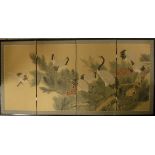 20TH CENTURY JAPANESE SCHOOL "Cranes amongst foliage", watercolour on silk,