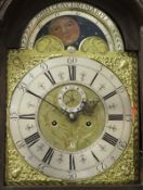 A circa 1750 oak and inlaid oak cased long case clock,