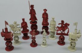 A circa 1900 Cantonese part ivory chess set,
