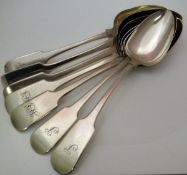A set of four William IV silver "Fiddle" pattern tablespoons (by William Woodman,