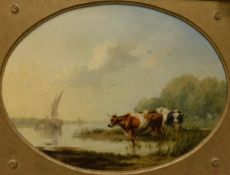 THOMAS FRANCIS WAINEWRIGHT (1794-1893) "Cattle by river's edge",