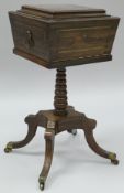 A late Regency 19th Century rosewood and brass inlaid teapoy,