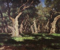 IVAN FEDOROVICH CHOULTSE (1874-1939) "Olive grove with sunlight in foreground", oil on canvas,