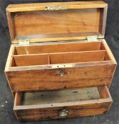 A 19th Century mahogany and satinwood strung stationery box with flush brass handle to the lid,