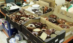 Four boxes of assorted brown Denby table wares to include tureens, jugs, etc,