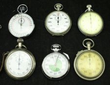 A collection of six various stopwatches
