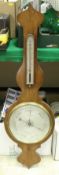 A mahogany cased banjo barometer with alcohol thermometer,