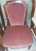 An Edwardian mahogany salon ladies chair with pink velour upholstery,