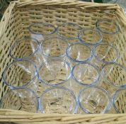 A set of eight Sark blue wine glass wines with blue rims and a set of eight white wine glasses to