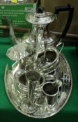 A quantity of various plated wares to include three piece tea set, tea caddy, cream jug, open salts,