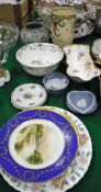 A collection of various china wares to include an "Athens" pattern relief ware vase,