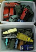 Two small boxes of playworn model vehicles including Dinky ambulance, Dinky open back lorry,