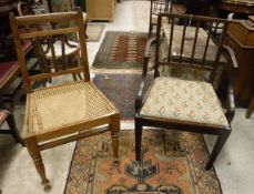 A set of three early 20th Century rosewood cane seated dining chairs and a 19th Century mahogany