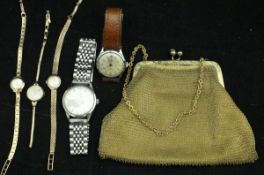 Three ladies watches with gold straps,