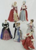 A collection of six Royal Doulton figurines including "Anniversary" (HN3625),