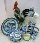 A Giovanni Ronzin of Basanno figure of a cockerel, Chinese blue and white porcelain bowl,