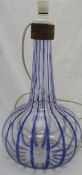A Venetian blue striped clear glass vase of onion form,
