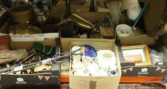 A box containing assorted vintage tools, to include braces, roll drills, etc,