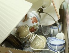 A box of various glassware and china to include Chinese rice ware,
