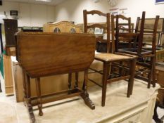 A 20th Century mahogany drop-leaf occasional table and three circa 1900 bedroom chairs