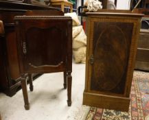 An Edwardian mahogany and inlaid pot cupboard and an early 20th Century mahogany serpentine fronted