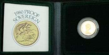 A 1980 gold proof sovereign,