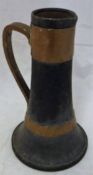 A Doulton Lamberth Silicon ware jug of simulated copper bound leather with silver rim