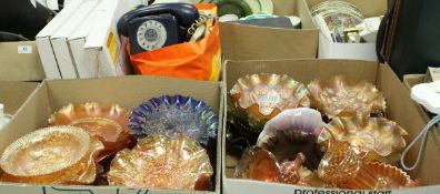 Two boxes of assorted carnival glass bowls, etc,