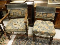 A set of six 20th Century oak framed dining chairs in the 17th Century manner,